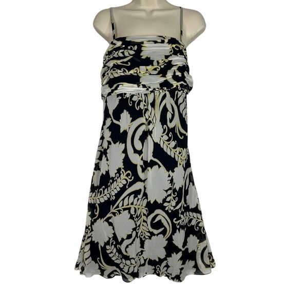 Ann Taylor Silk Cocktail Dress Shirred Bust Fluted Sz 14 Sash Tie Shelf Bra Chic - Picture 1 of 14